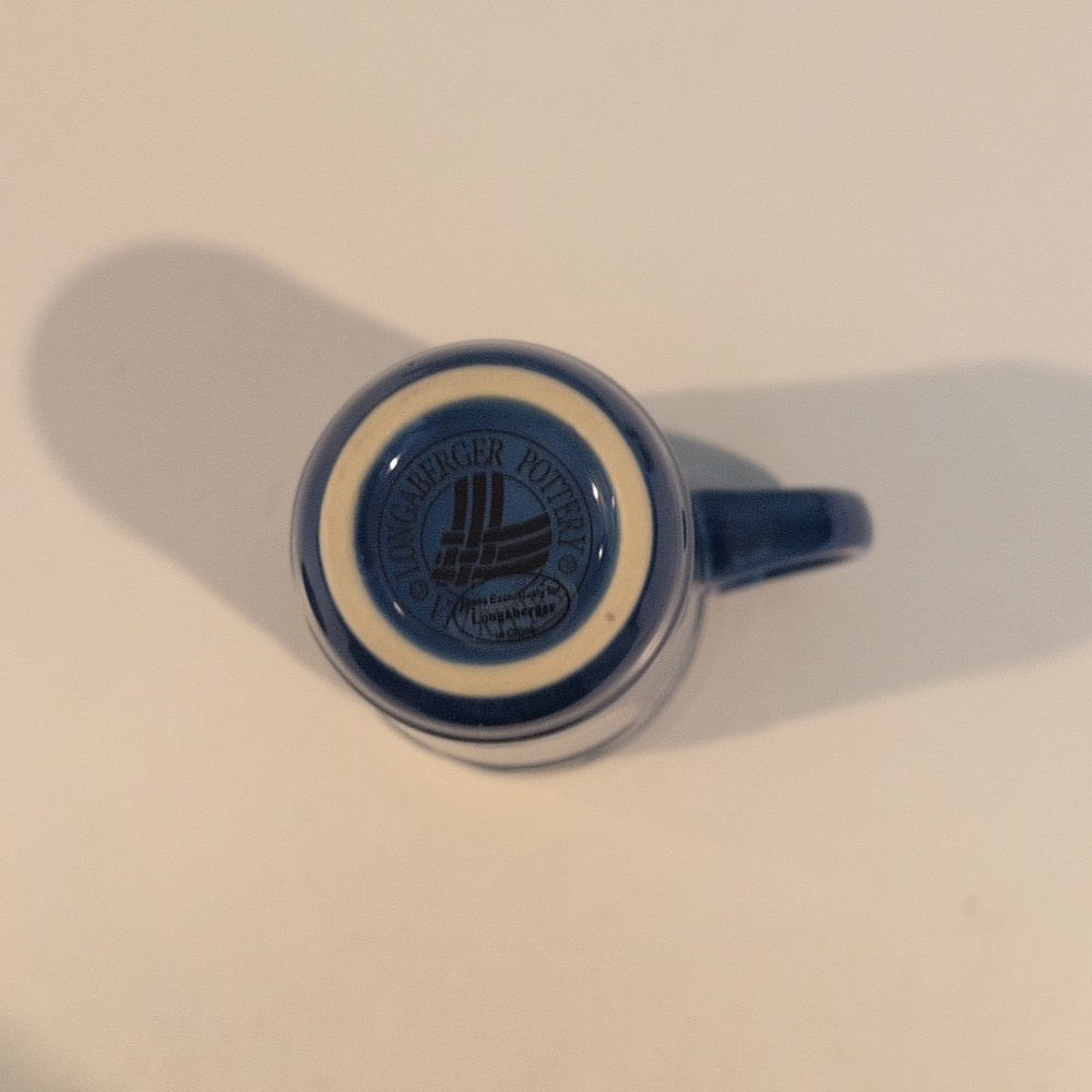Longaberger Ceramic Woven Traditions Cornflower Blue Travel Mug With Lid - Picture 11 of 16